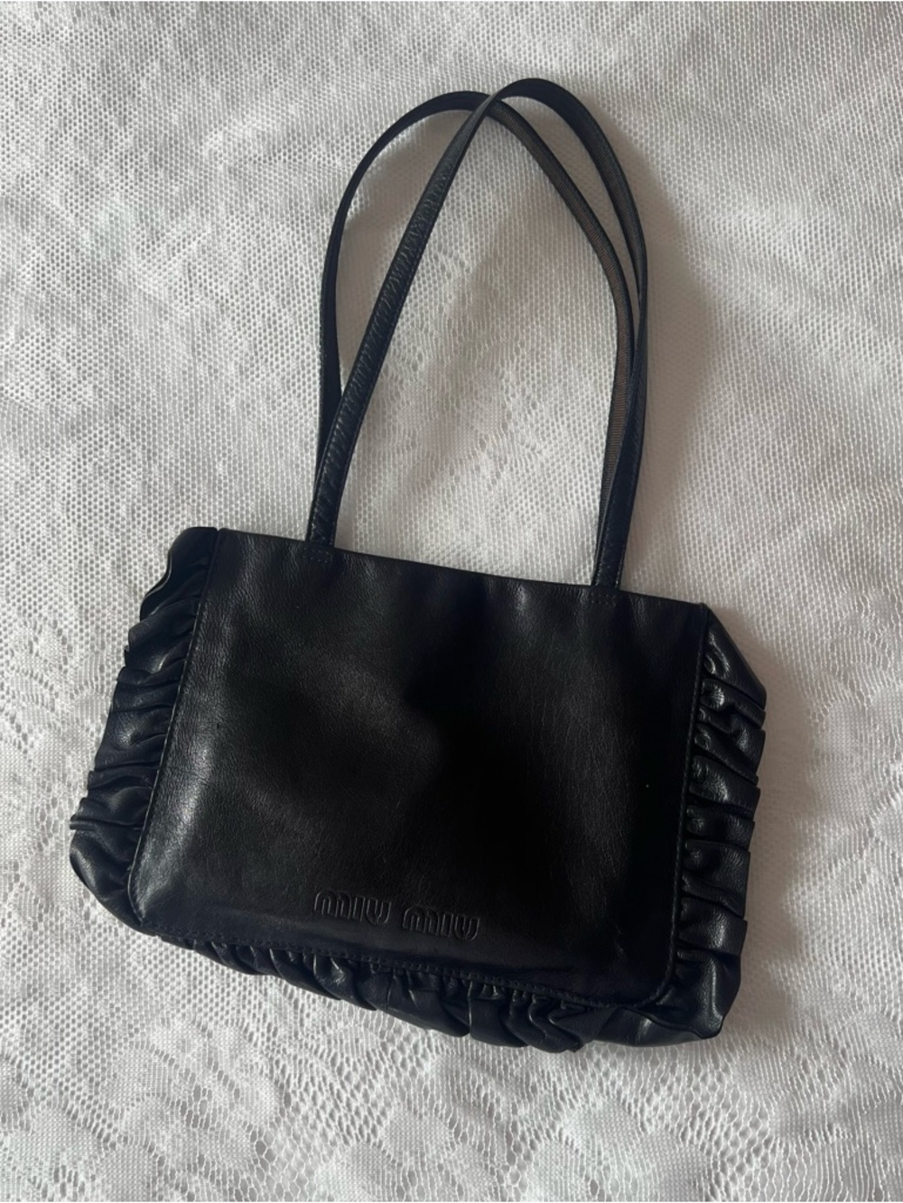 Vintage Miu Miu Ruffle-Trim Leather Shoulder Bag